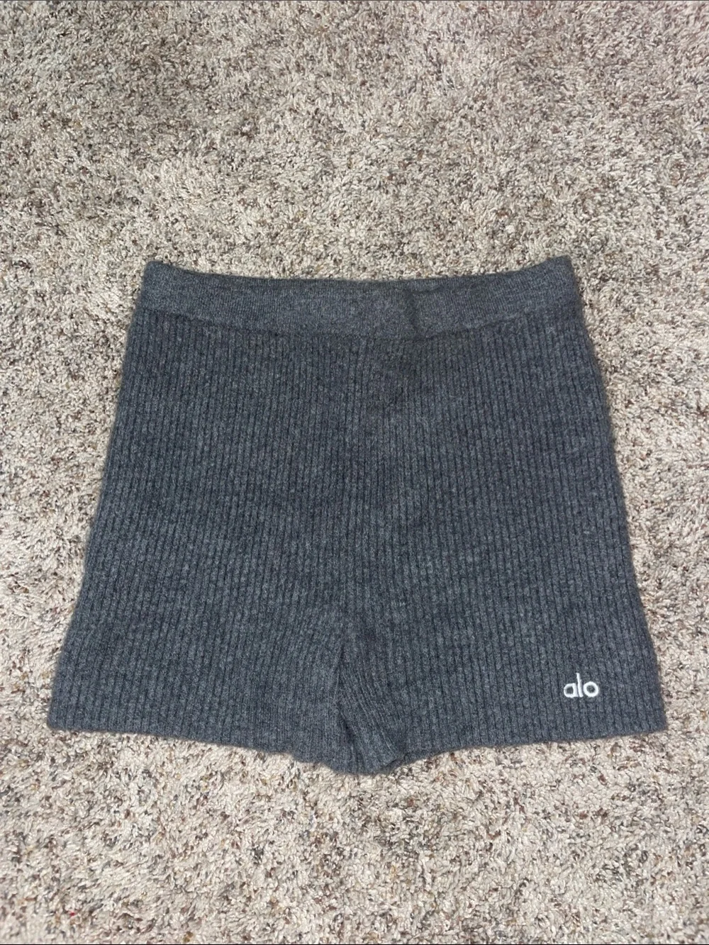 ALO Yoga Ribbed Cashmere Bike Shorts - Charcoal Gray